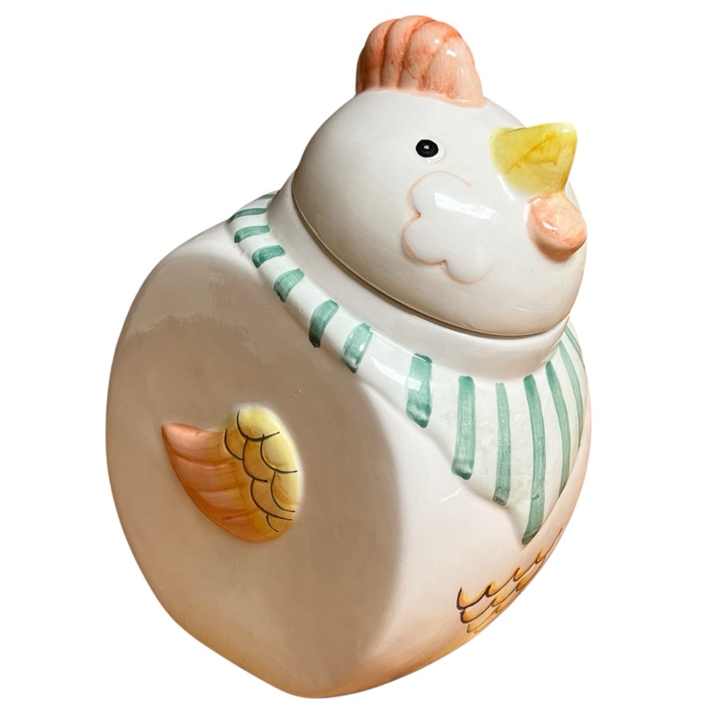 Vintage Chicken Hen Ceramic Cookie Jar with Scarf Farmhouse Kitchen Decor
